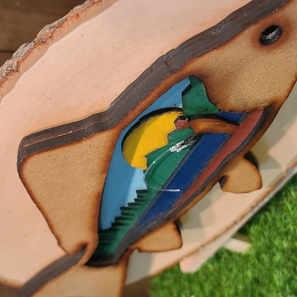 GONE FISHING SCENE - 5 layer laser cut mdf wood, painted, mounted on plaque NWT - Picture 5 of 5